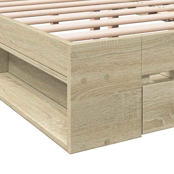 sengeramme med skuffer 200x200 cm konstrueret træ sonoma-eg