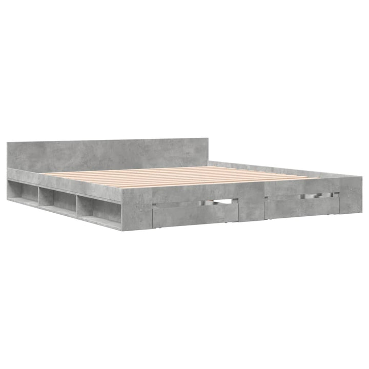 sengeramme med skuffer 200x200 cm konstrueret træ betongrå