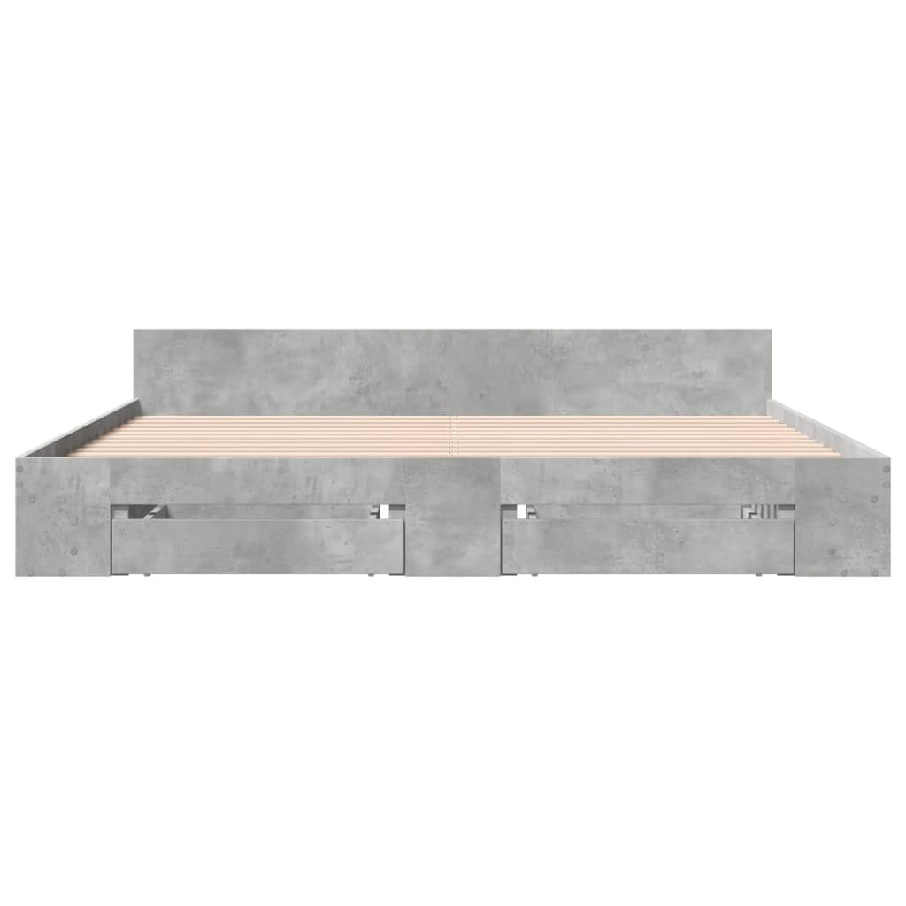 sengeramme med skuffer 200x200 cm konstrueret træ betongrå