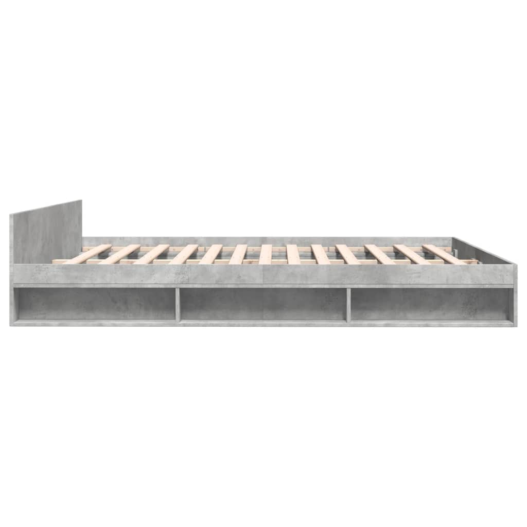 sengeramme med skuffer 200x200 cm konstrueret træ betongrå