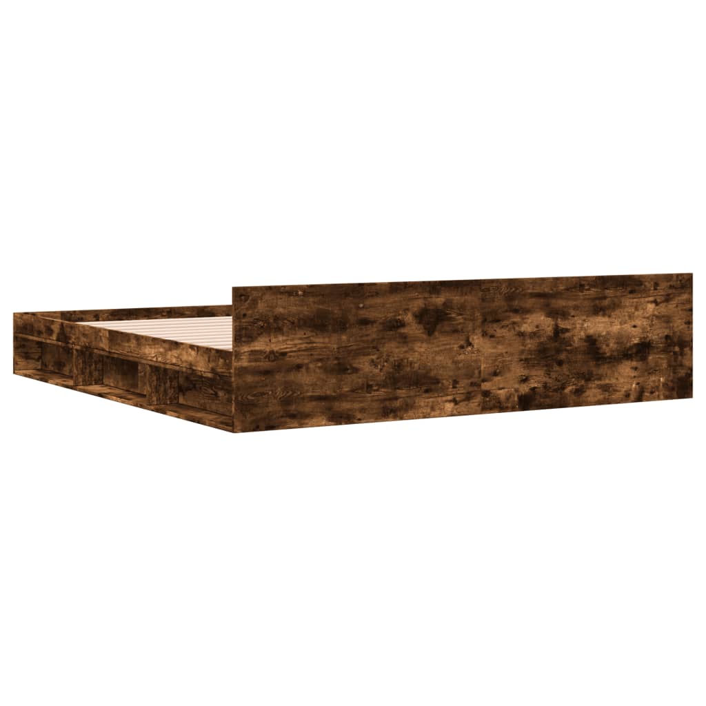 sengeramme med skuffer 200x200 cm konstrueret træ røget eg