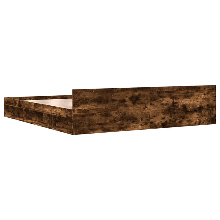 sengeramme med skuffer 200x200 cm konstrueret træ røget eg