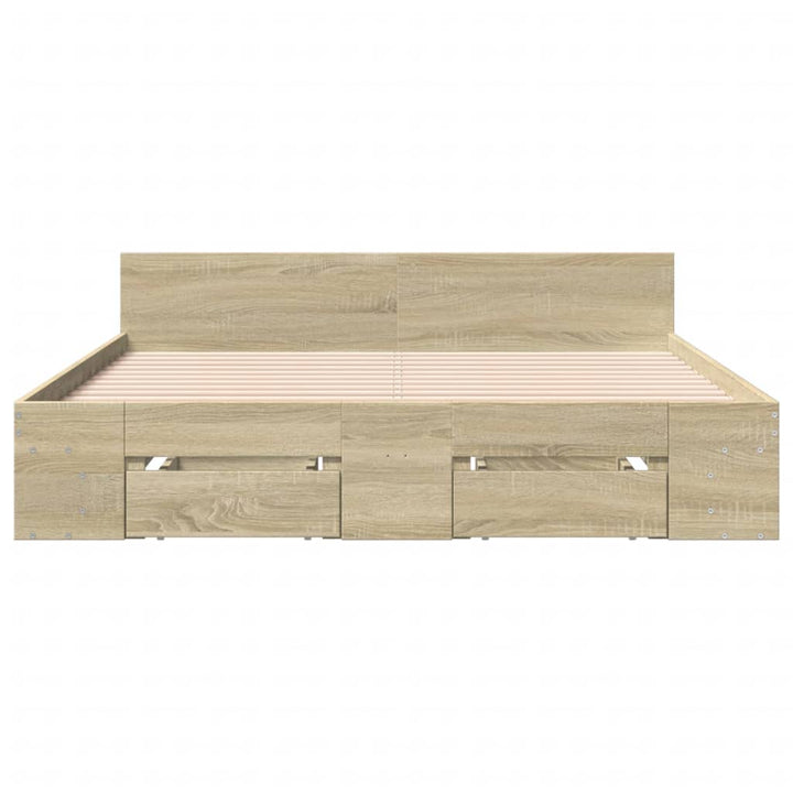 sengeramme med skuffer 150x200 cm konstrueret træ sonoma-eg