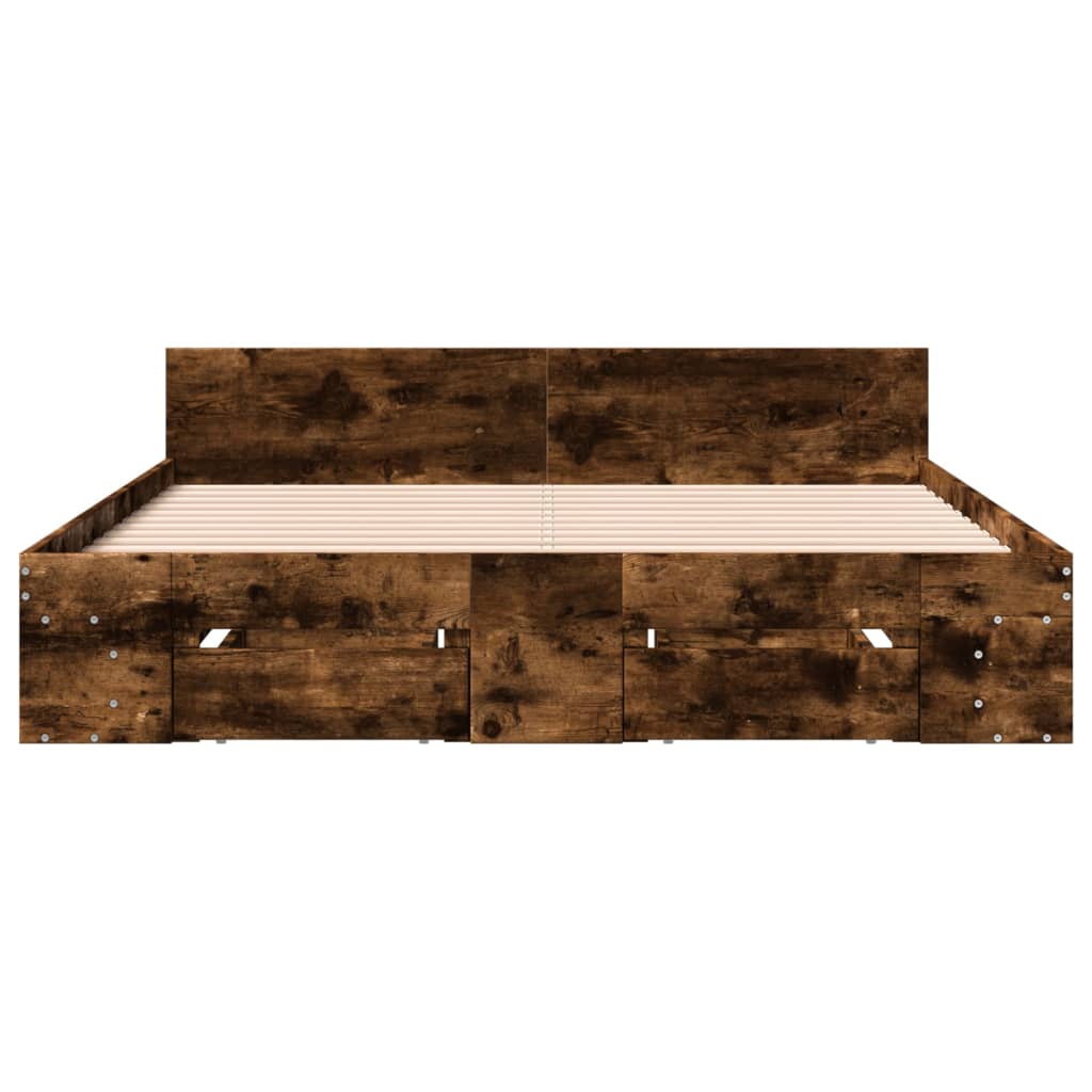 sengeramme med skuffer 150x200 cm konstrueret træ røget eg