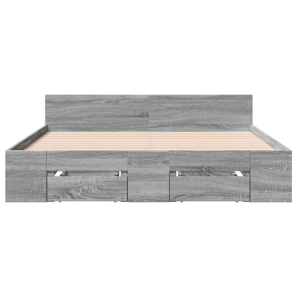 sengeramme med skuffer 140x200 cm konstrueret træ grå sonoma-eg