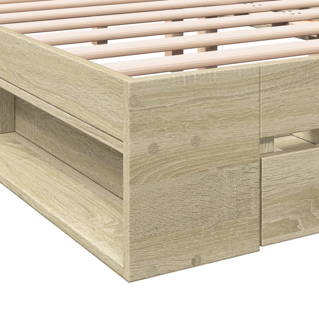 sengeramme med skuffer 120x200 cm konstrueret træ sonoma-eg