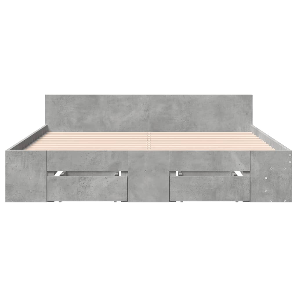 sengeramme med skuffer 140x190 cm konstrueret træ betongrå