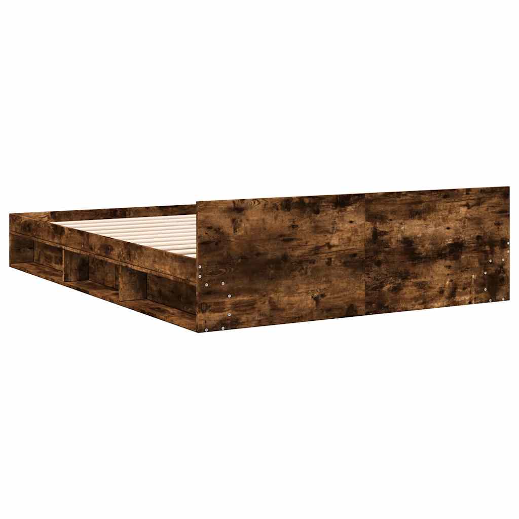 sengeramme med skuffer 140x190 cm konstrueret træ røget eg