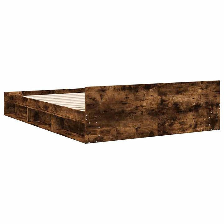 sengeramme med skuffer 140x190 cm konstrueret træ røget eg