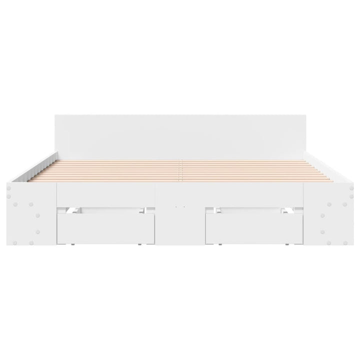 sengeramme med skuffer 135x190 cm konstrueret træ hvid højglans