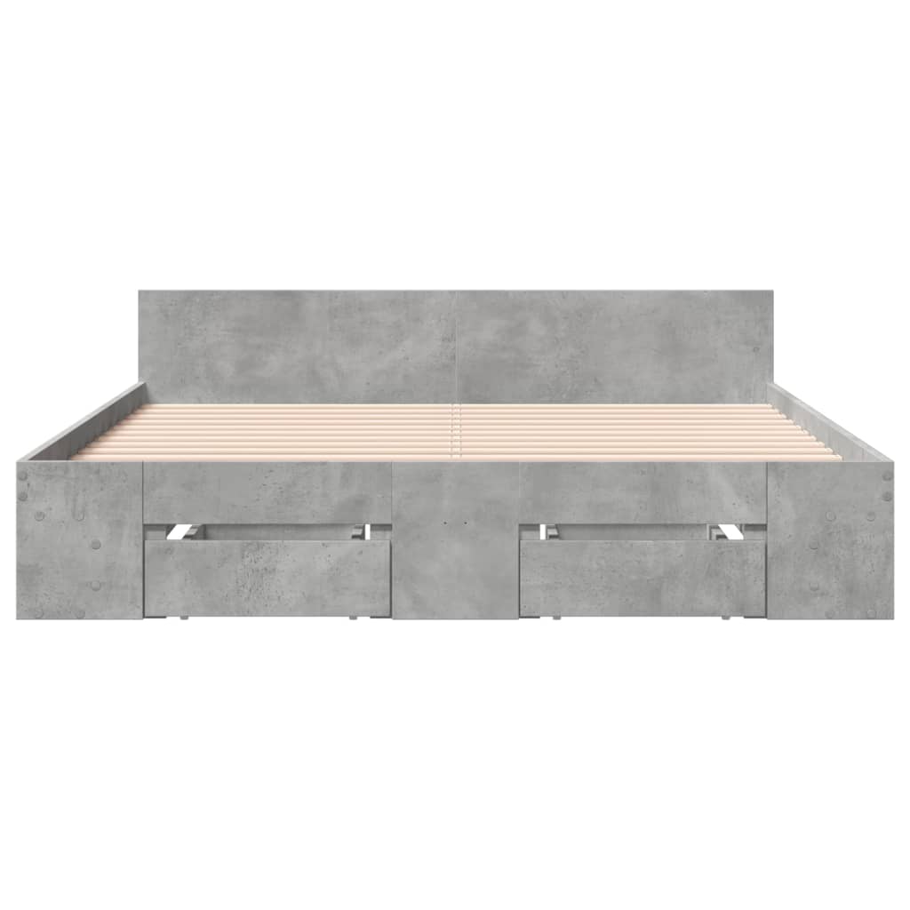 sengeramme med skuffer 135x190 cm konstrueret træ betongrå