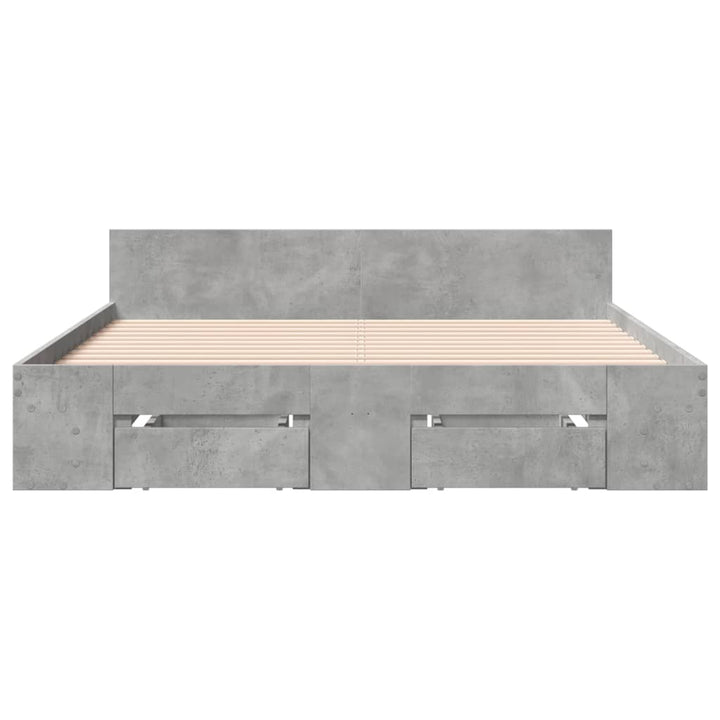 sengeramme med skuffer 135x190 cm konstrueret træ betongrå