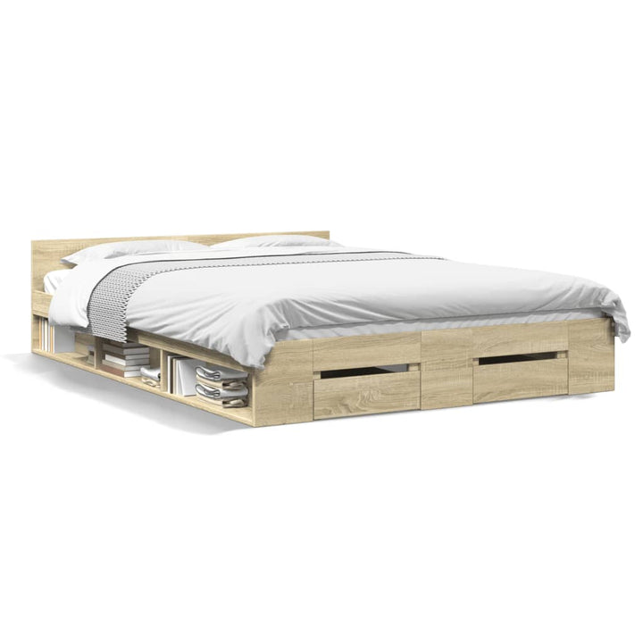sengeramme med skuffer 120x190 cm konstrueret træ sonoma-eg