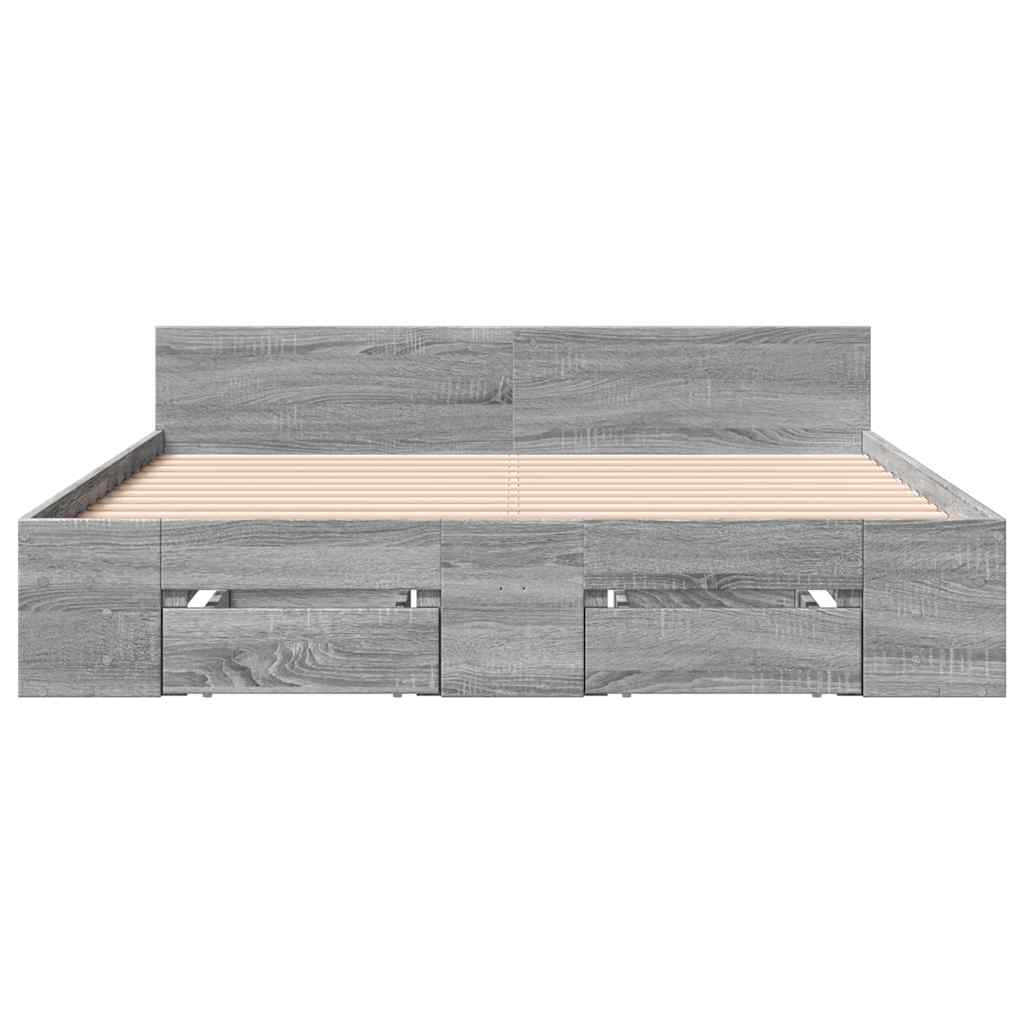 sengeramme med skuffer 120x190 cm konstrueret træ grå sonoma-eg
