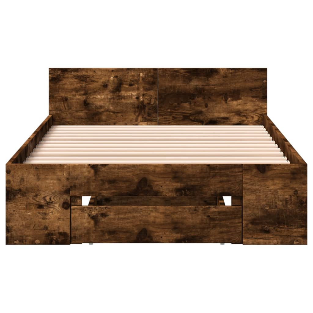 sengeramme med skuffe 100x200 cm konstrueret træ røget eg