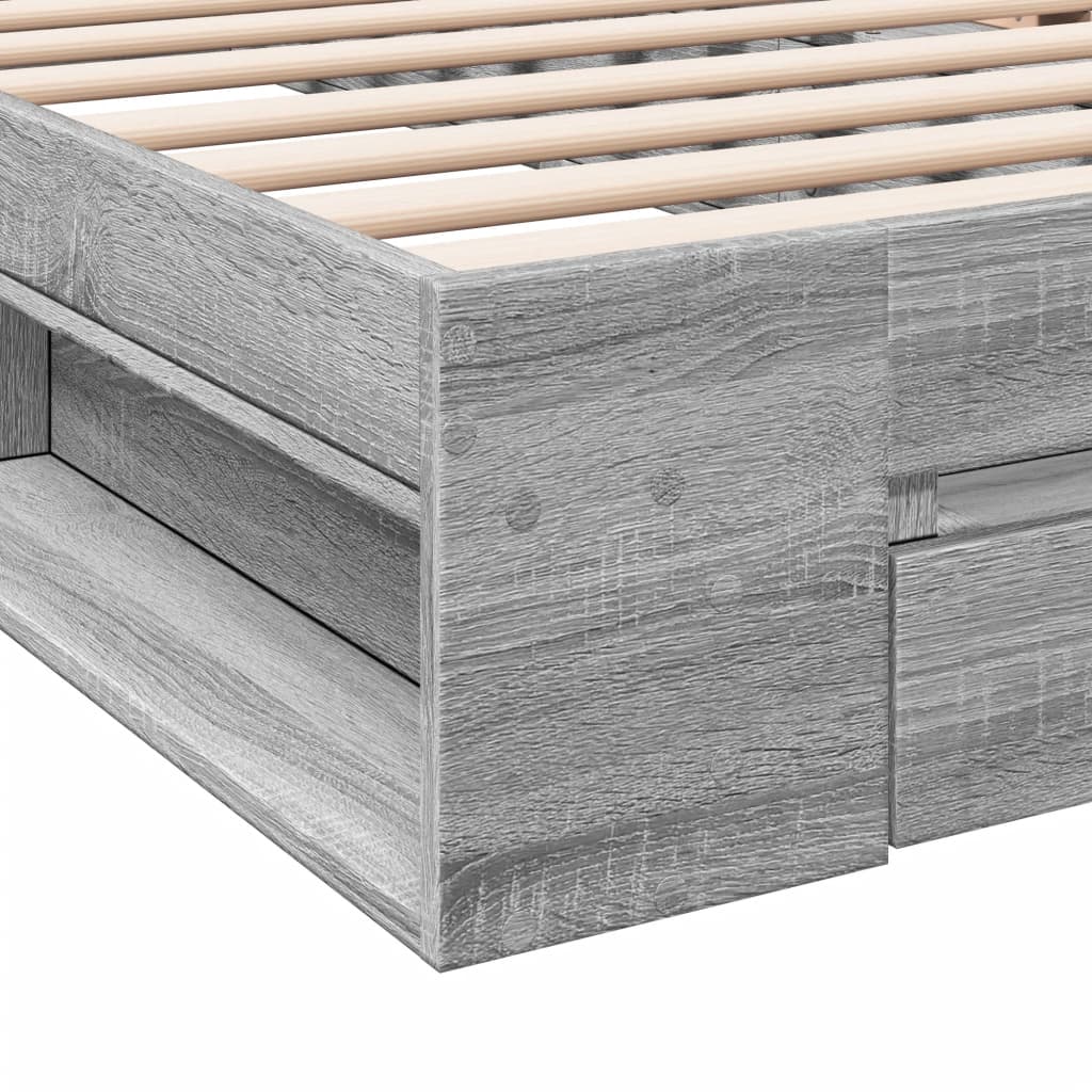 sengeramme med skuffe 100x200 cm konstrueret træ grå sonoma-eg