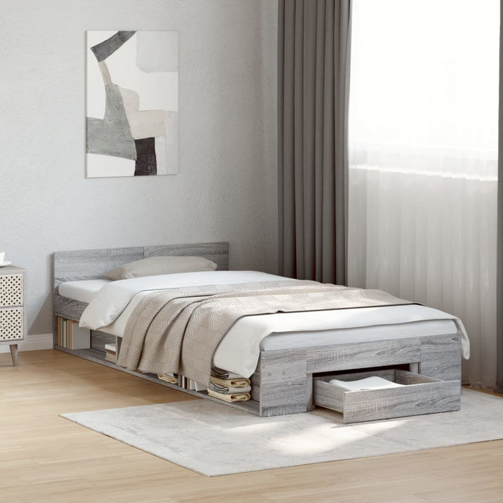 sengeramme med skuffe 100x200 cm konstrueret træ grå sonoma-eg