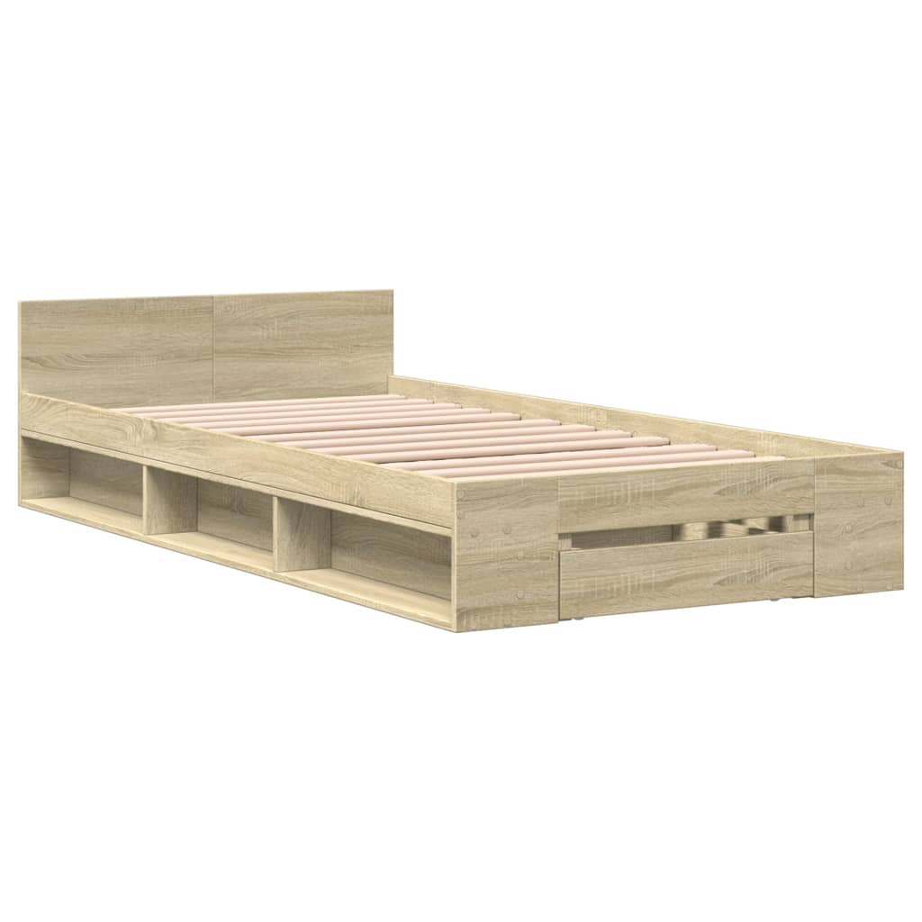 sengeramme med skuffe 90x200 cm konstrueret træ sonoma-eg