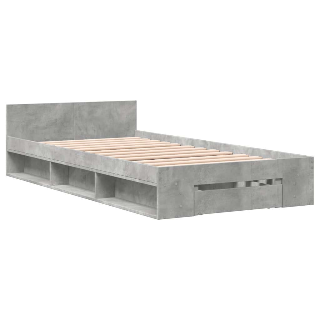 sengeramme med skuffe 90x200 cm konstrueret træ betongrå