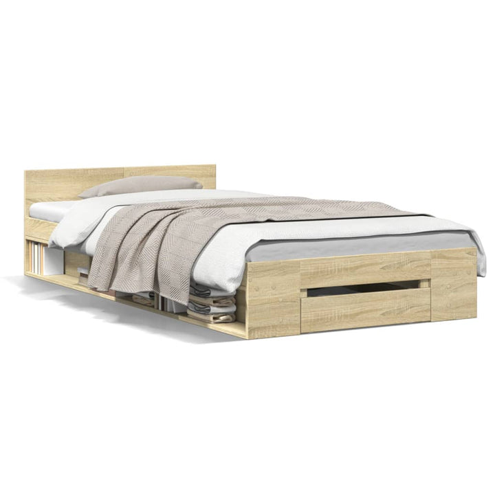 sengeramme med skuffe 75x190 cm konstrueret træ sonoma-eg