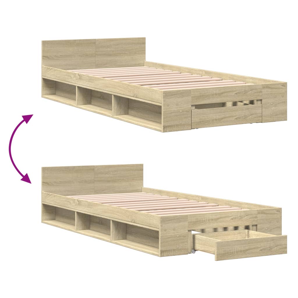 sengeramme med skuffe 75x190 cm konstrueret træ sonoma-eg