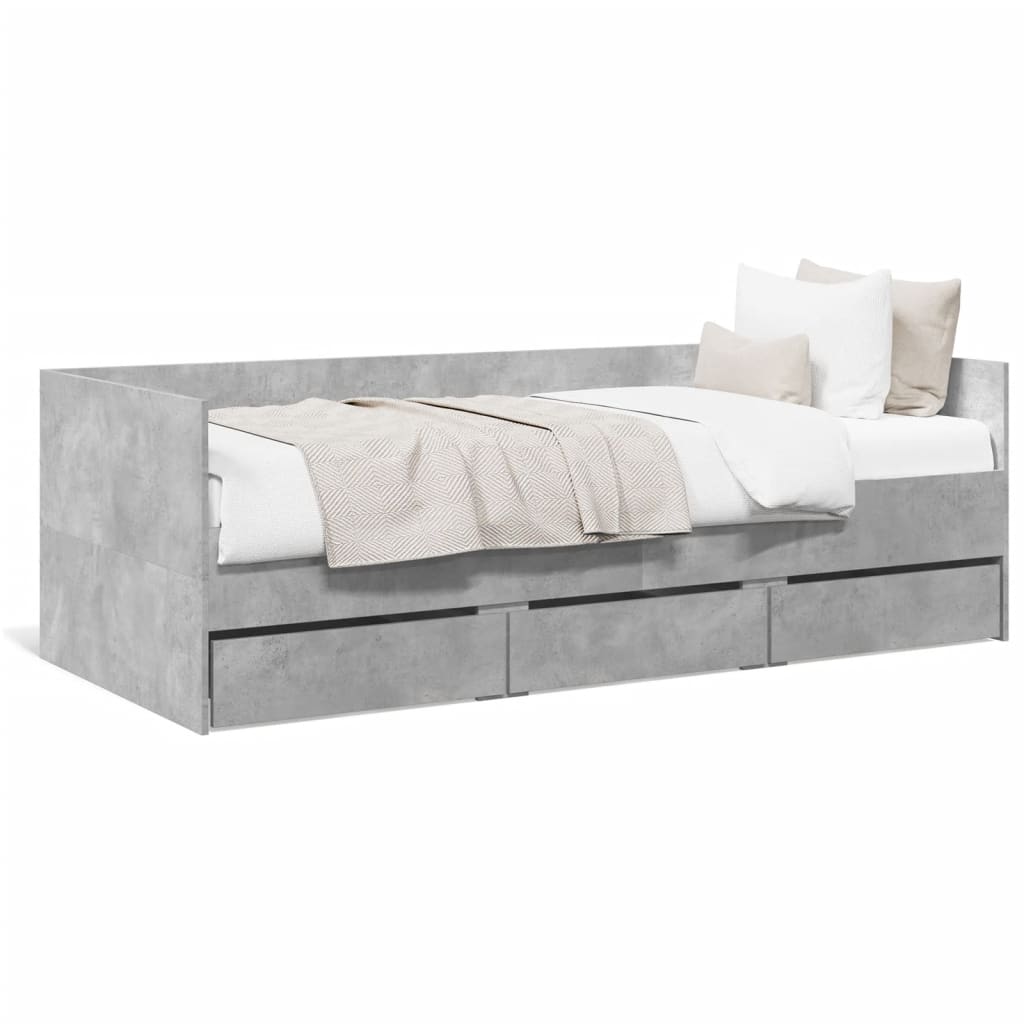 daybed med skuffer uden madras 100x200 cm betongrå