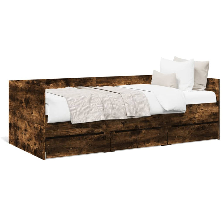 daybed med skuffer uden madras 100x200 cm røget eg