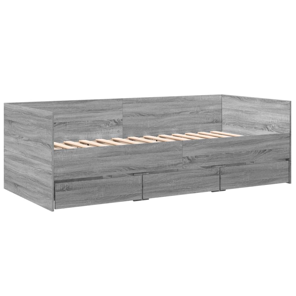 daybed med skuffer uden madras 100x200 cm grå sonoma-eg