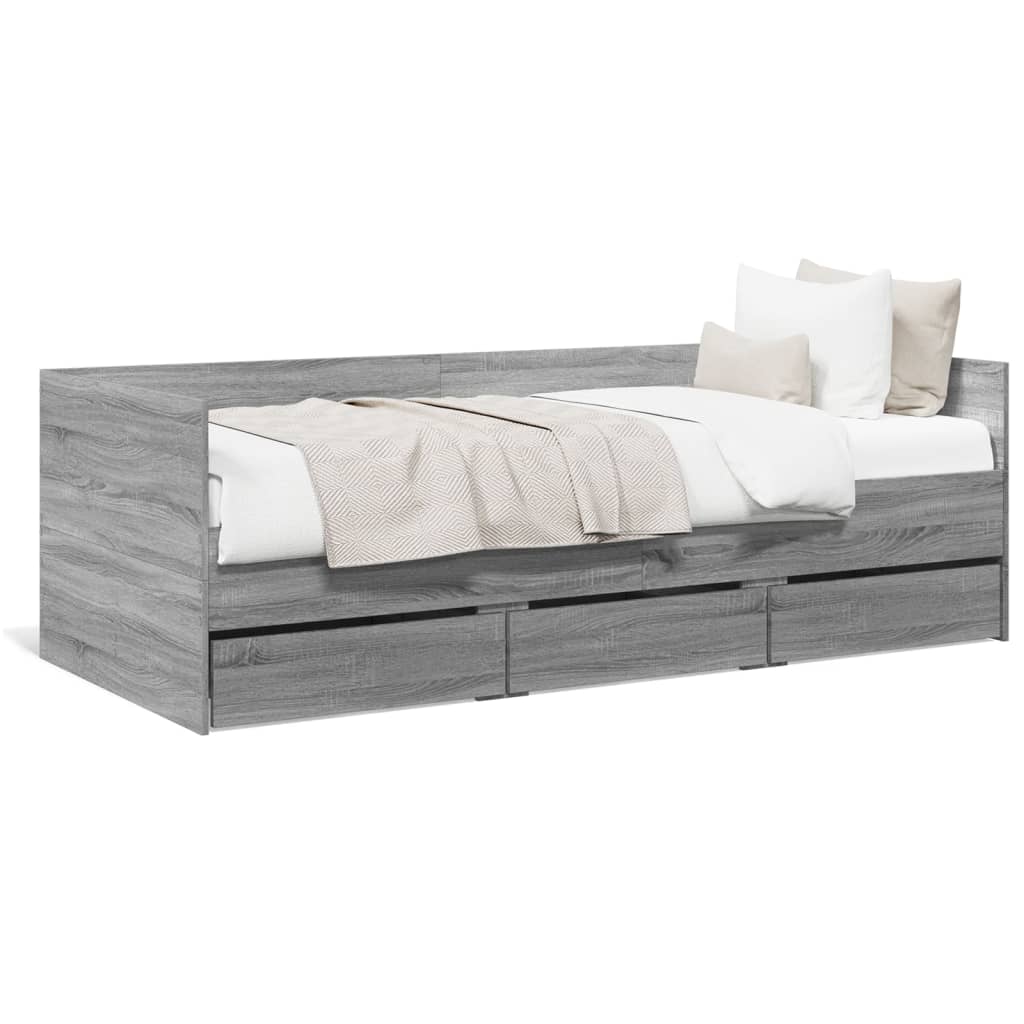 daybed med skuffer uden madras 90x200 cm grå sonoma-eg