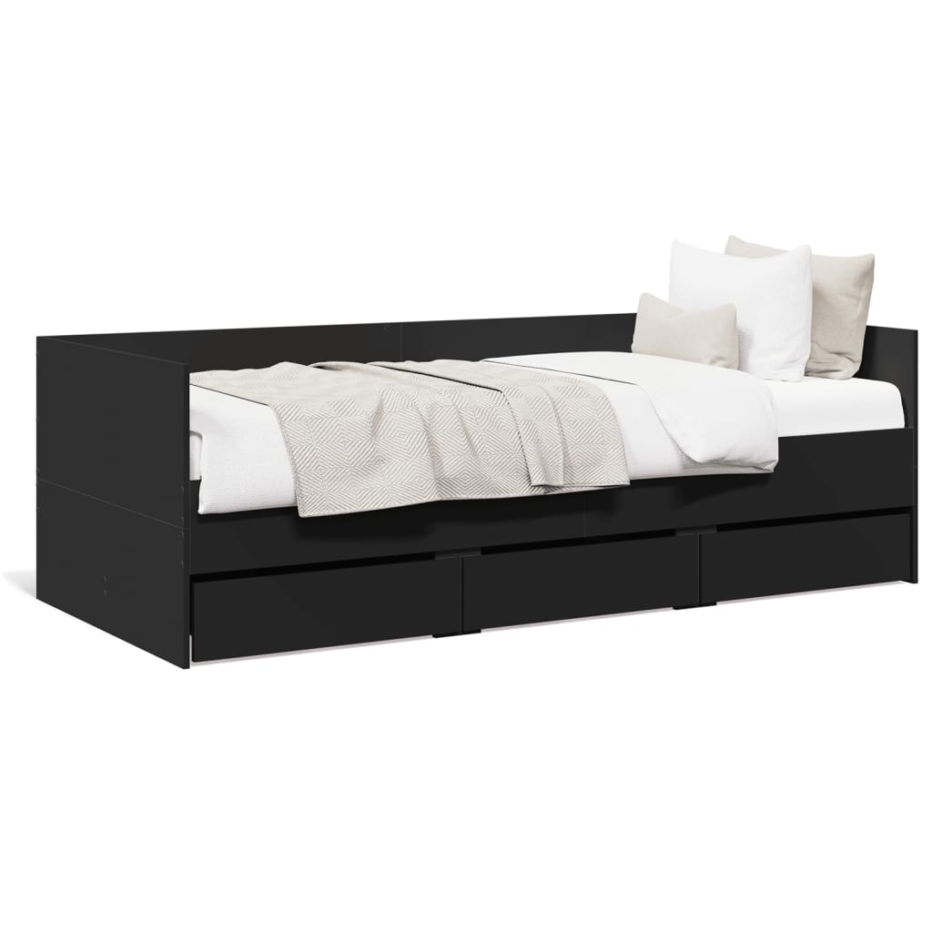 daybed med skuffer uden madras 75x190 cm sort