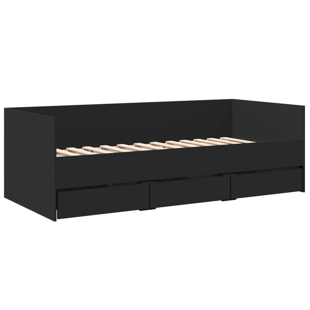 daybed med skuffer uden madras 75x190 cm sort