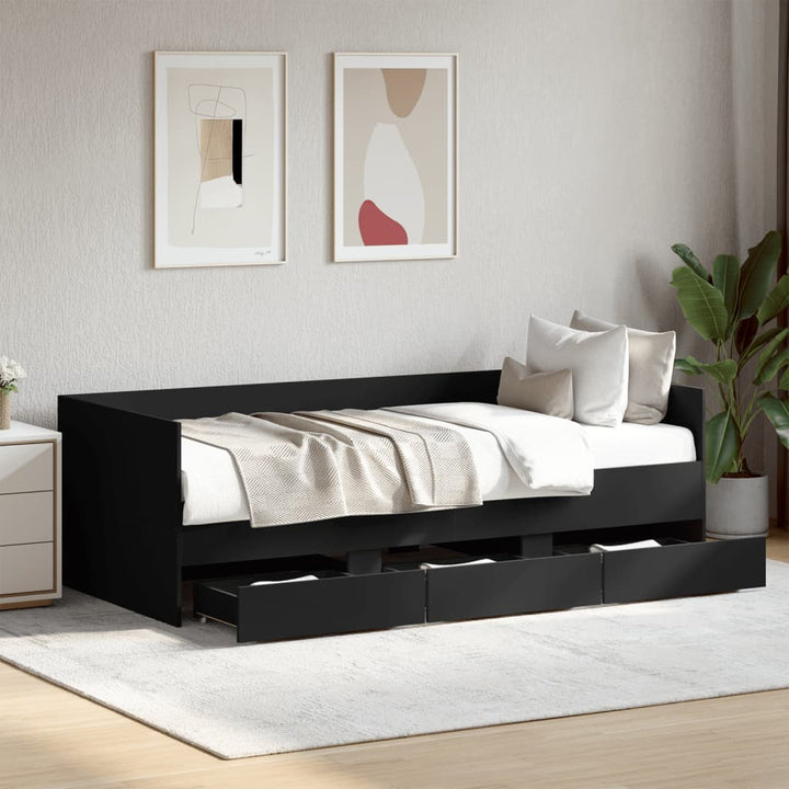 daybed med skuffer uden madras 75x190 cm sort