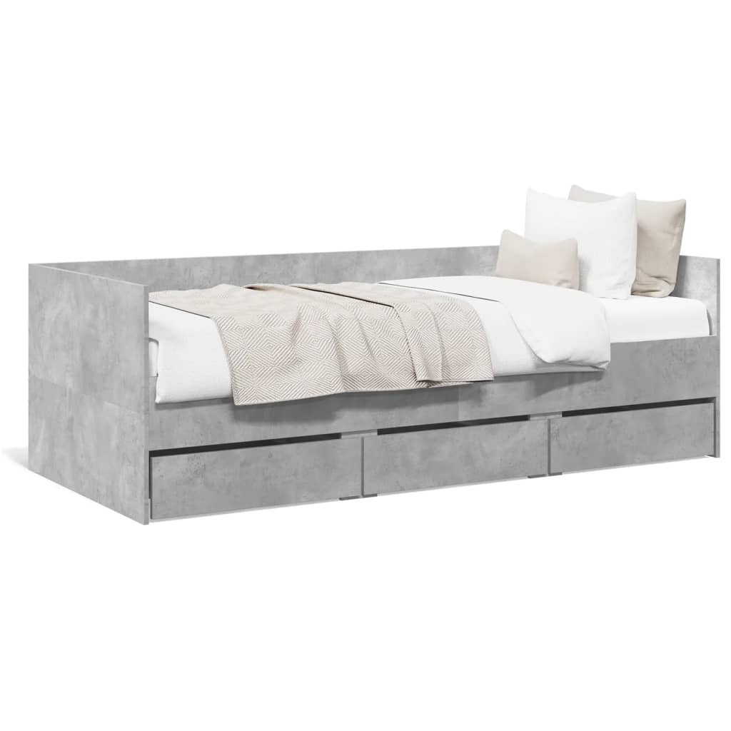 daybed med skuffer uden madras 75x190 cm betongrå