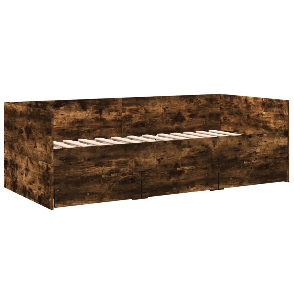 daybed med skuffer uden madras 75x190 cm røget eg