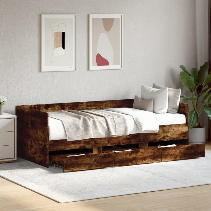 daybed med skuffer uden madras 75x190 cm røget eg