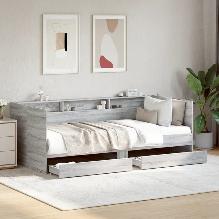 daybed med skuffer uden madras 100x200 cm grå sonoma-eg