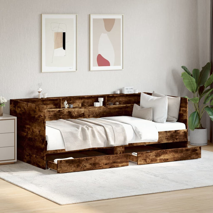 daybed med skuffer uden madras 90x200 cm røget eg