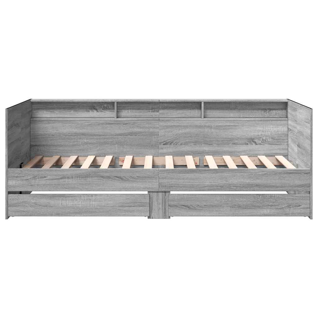 daybed med skuffer uden madras 90x200 cm grå sonoma-eg
