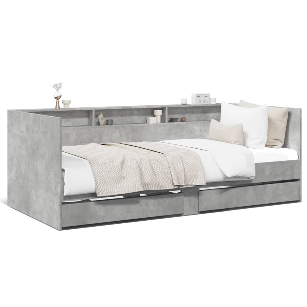 daybed med skuffer uden madras 90x190 cm betongrå