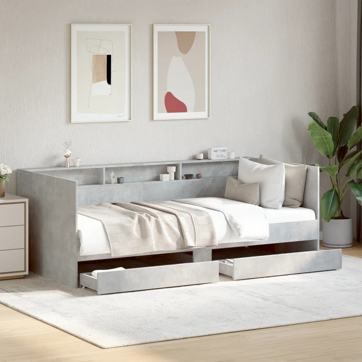 daybed med skuffer uden madras 90x190 cm betongrå