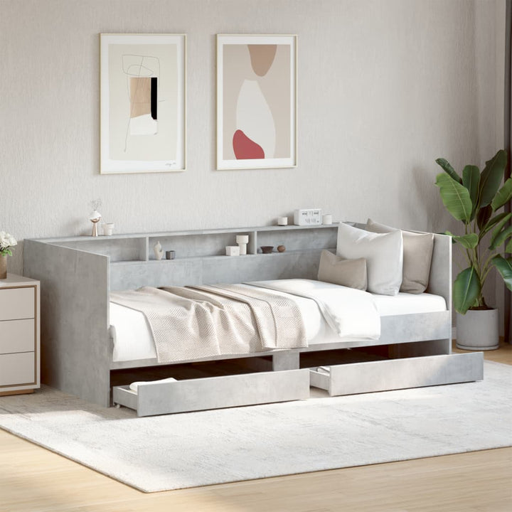 daybed med skuffer uden madras 75x190 cm betongrå