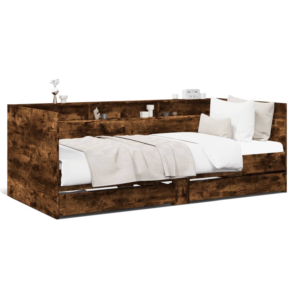 daybed med skuffer uden madras 75x190 cm røget eg