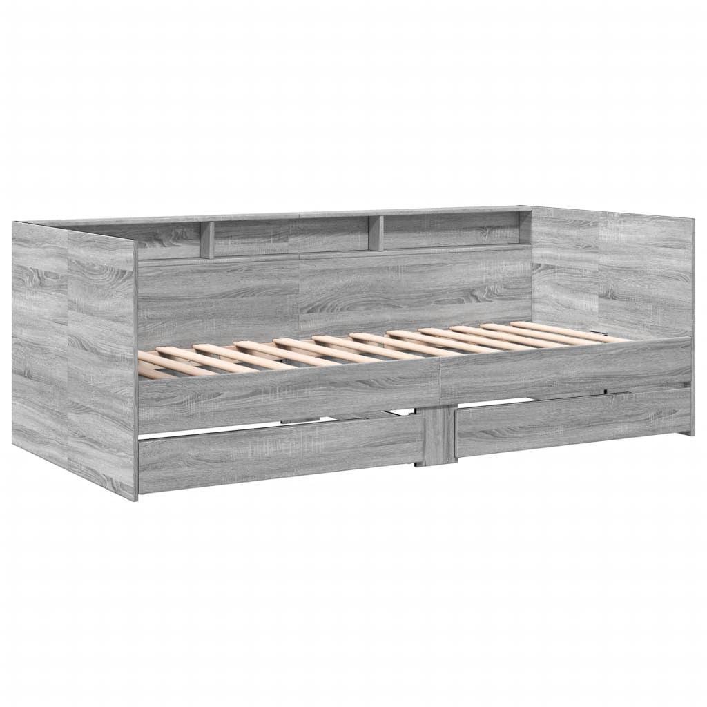 daybed med skuffer uden madras 75x190 cm grå sonoma-eg