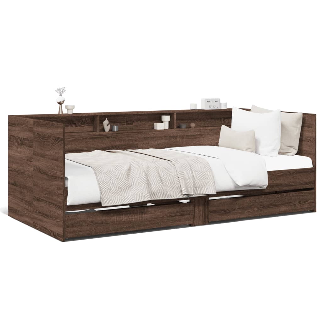 daybed med skuffer uden madras 75x190 cm brunt eg