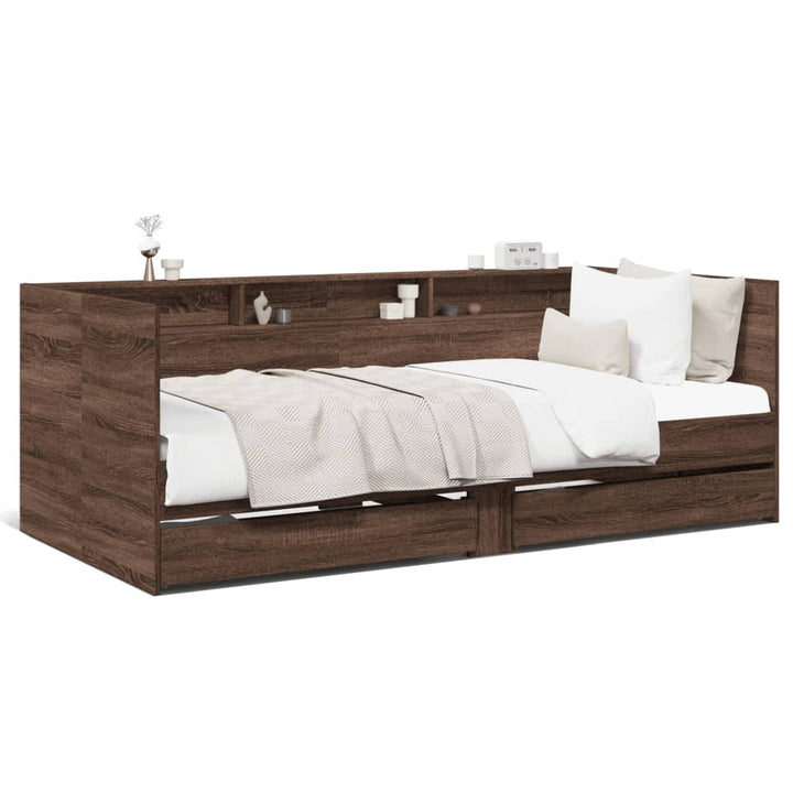 daybed med skuffer uden madras 75x190 cm brunt eg