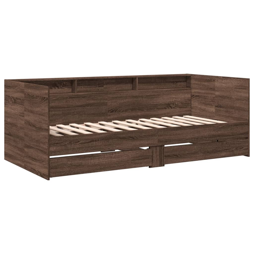 daybed med skuffer uden madras 75x190 cm brunt eg