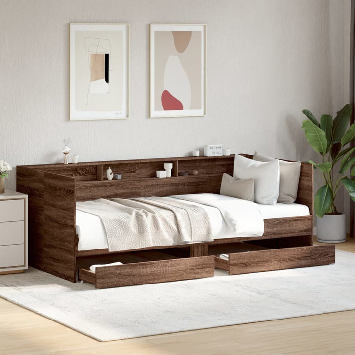 daybed med skuffer uden madras 75x190 cm brunt eg