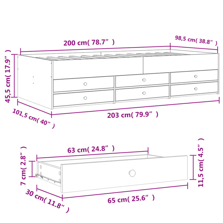 daybed med skuffer uden madras 100x200 cm sonoma-eg