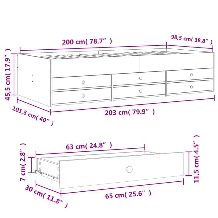 daybed med skuffer uden madras 100x200 cm røget eg