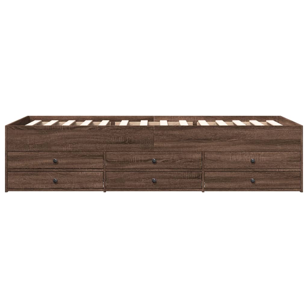 daybed med skuffer uden madras 100x200 cm brunt eg